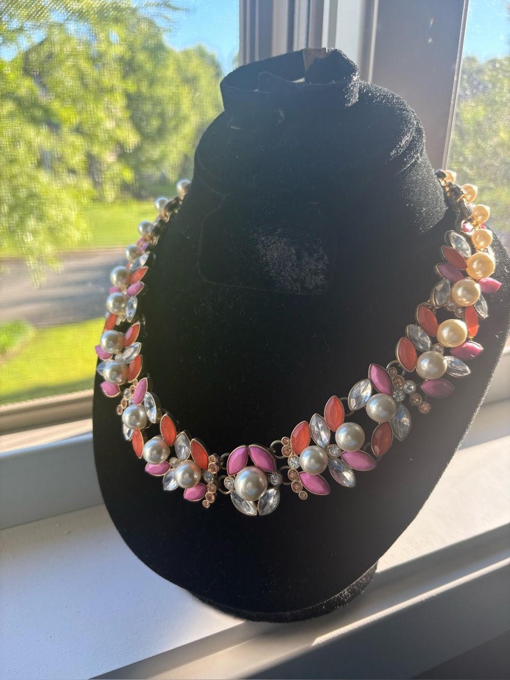 Talbots Pink & Coral Pearl Floral Statement Necklace